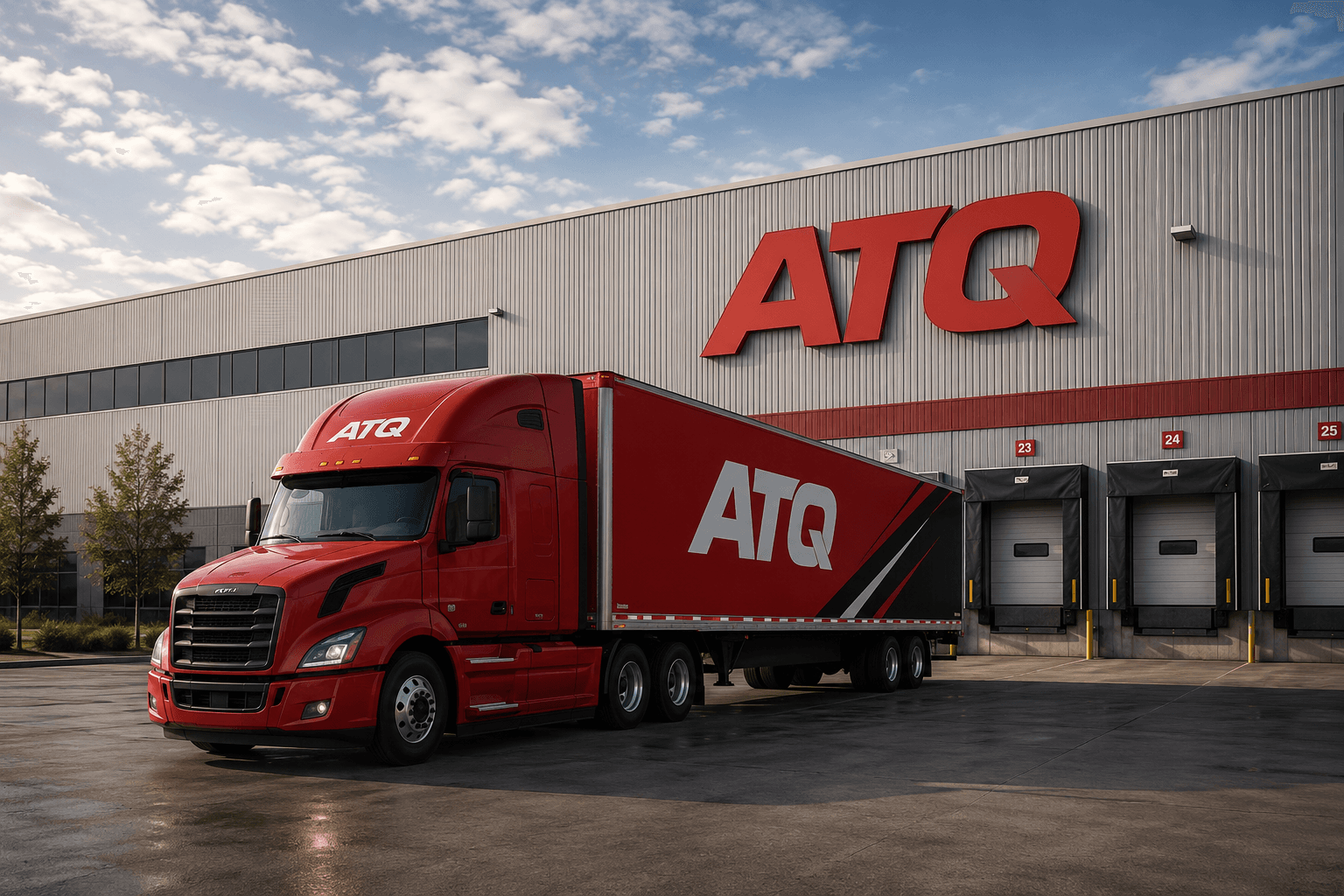 An ATQ truck at a distribution centre with loading docks