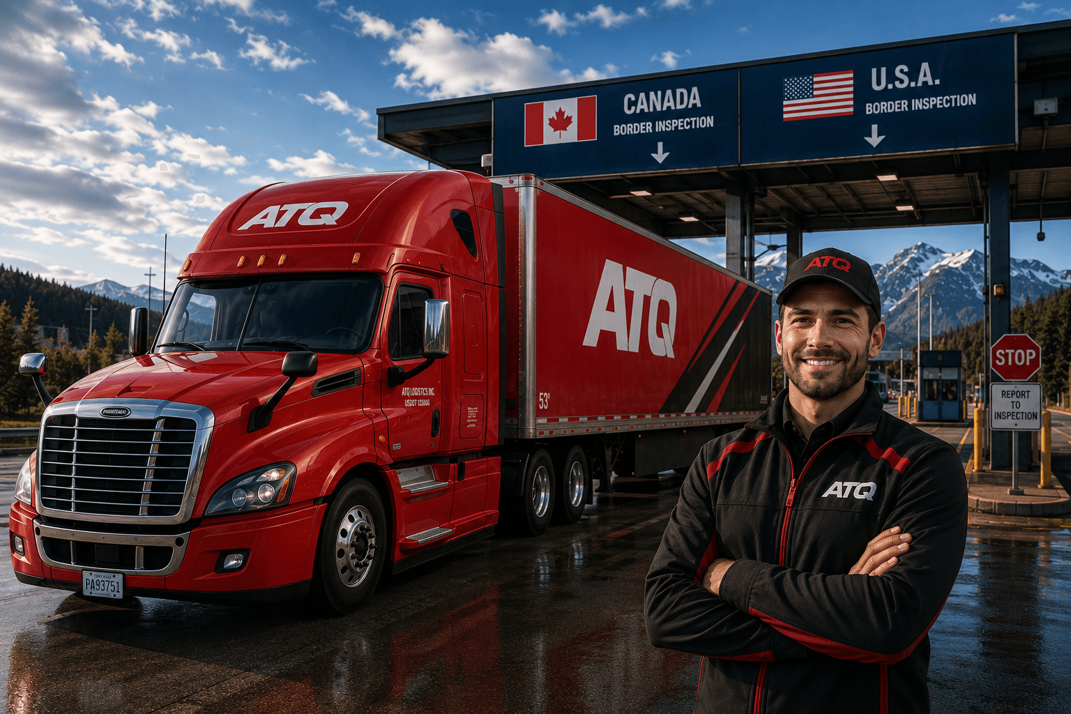 An ATQ truck at the Canada and U.S. border inspection booth